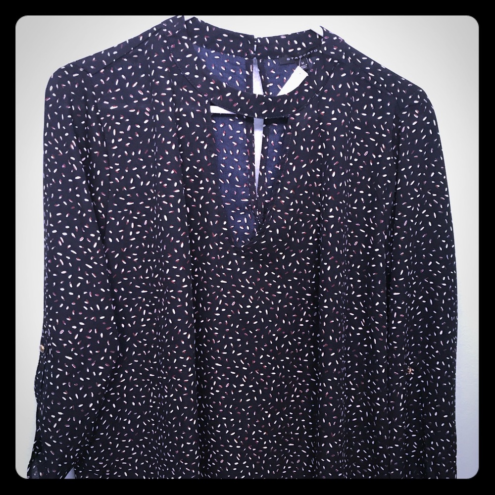 Navy Feather Keyhole Blouse
